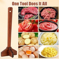 Wooden Ground Beef Masher,Duty Meat Chopper for Ground Beef,Natural Wood
