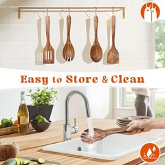 4Pcs Wooden Spoons for Cooking, Acacia Wood Kitchen Utensils Set for Nonstick Pa