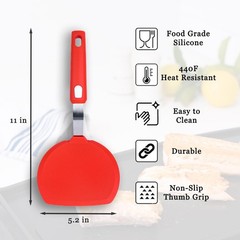 Silicone Pancake Spatula | Wide Beveled Edge Flipper With Stainless Steel Curved
