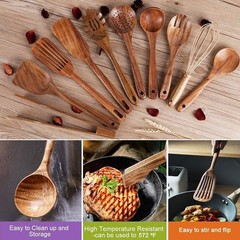10 Pack Wooden Utensils for Cooking, Wood Utensil Set for Kitchen