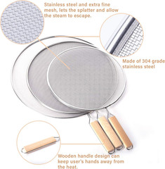 3 Pieces Grease Splatter Screen for Frying Pan, Splatter Guard Mesh Stainless St