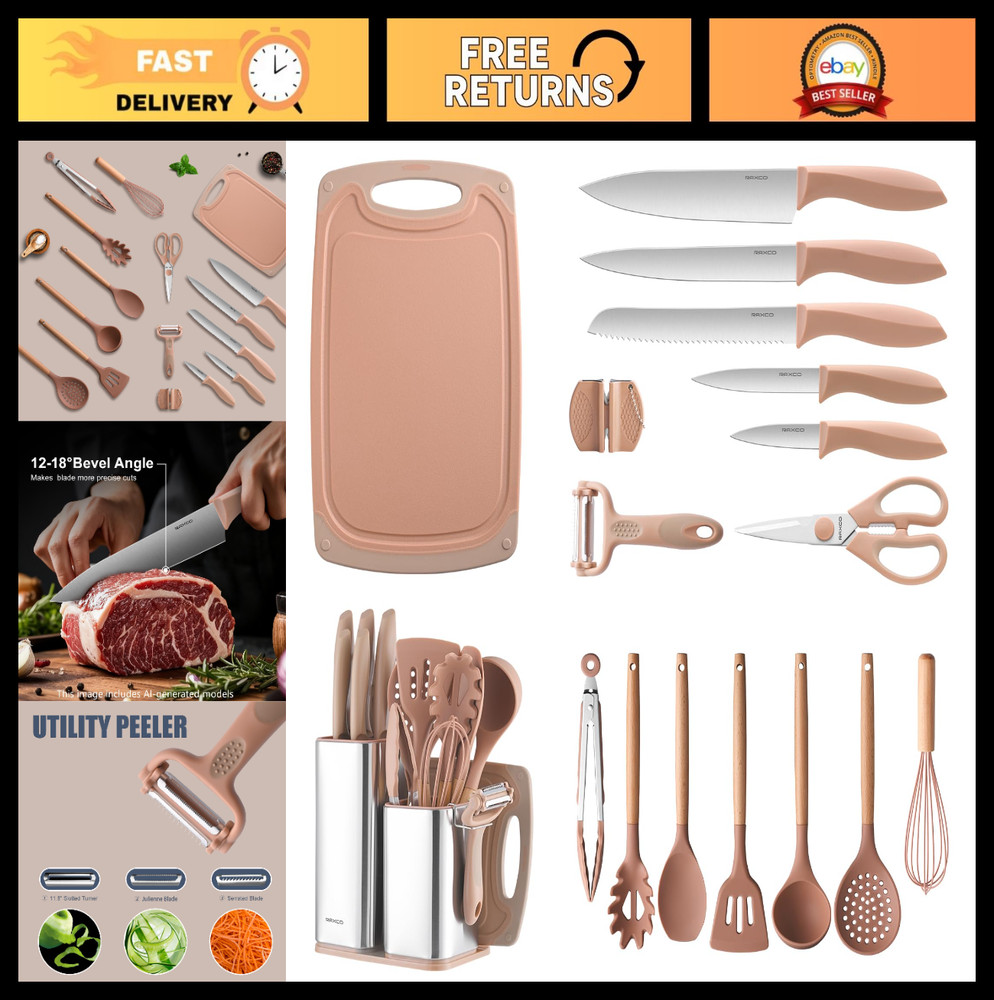 18-Piece Silicone Utensil Set & Knife Set | Dishwasher-Safe Kitchen Tools, Organ