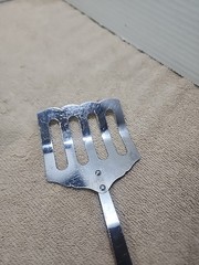 Unbranded Stainless Slotted Spatula Strainer Wood 12″ Scalloped Curved Japan