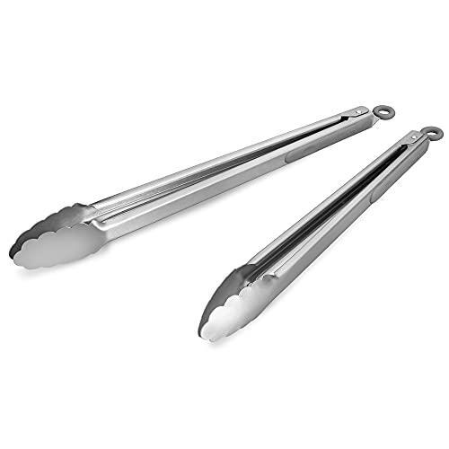 304 Stainless Steel Kitchen Cooking Tongs, 14″ and 16″ Set of 2 Sturdy Grilling