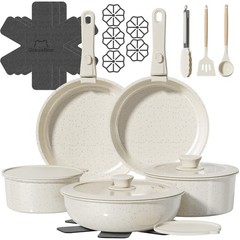 OzawaBear 23 Pcs Pots and Pans Set Non Stick, Ceramic 23pcs, Cream White