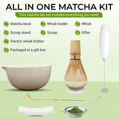 Matcha Whisk Set with Matcha Bowl – Matcha Set Included Electric Frother, Bamboo