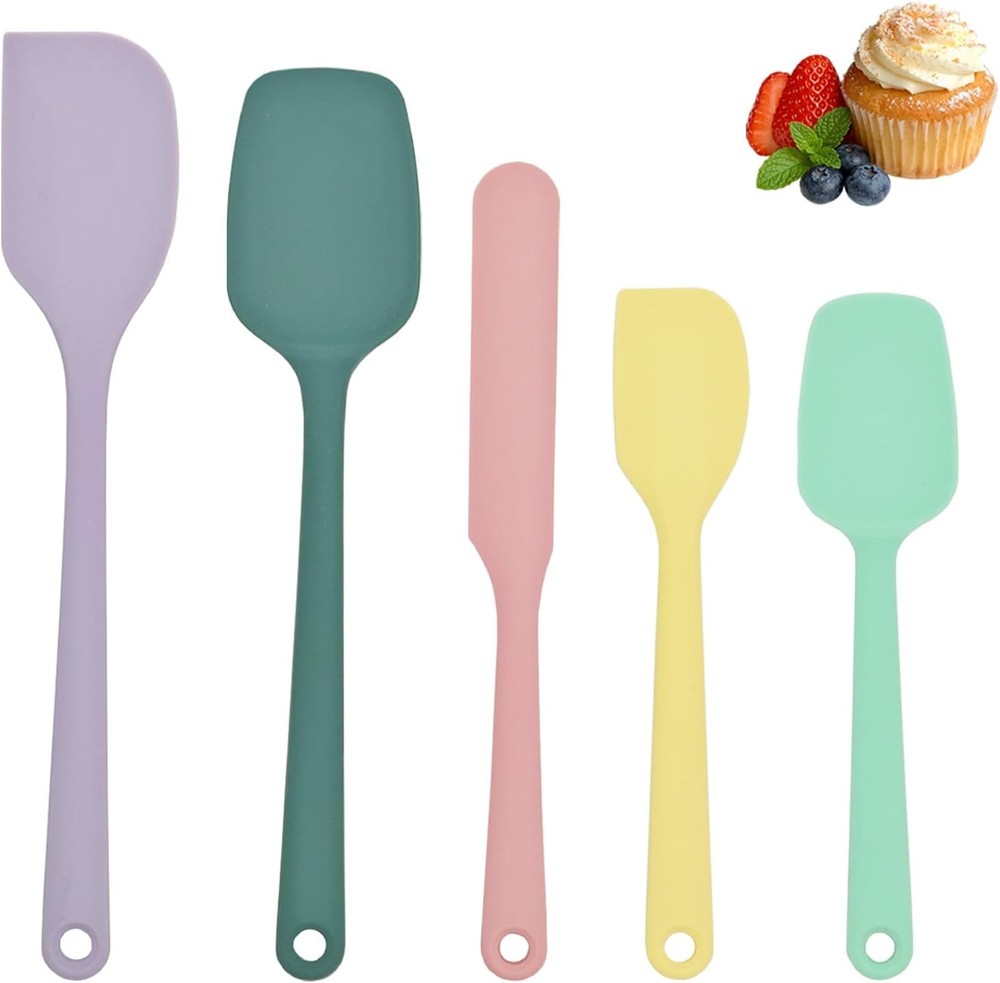 Silicone Spatula Set of 5, Food Grade Rubber Spatulas for Baking, Scraping, High