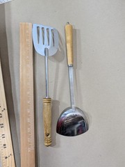 2 Piece Vintage Set of EKCO Kitchen Utensil Spatula Wok Shovel Wood Unbranded