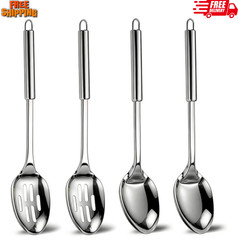 4 Pack Stainless Steel Cooking Spoon Set,Kitchen Large Cooking Spoons with Round