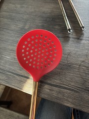 3-Piece Red Plastic Utensil Set w/ Stainless Steel Handles, Hanging Loop