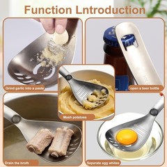 Multifunctional 5-in-1 Cooking Spoon, 18/8 304 Stainless Steel Kitchen Tool f…