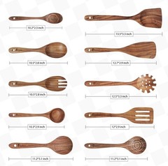 10-Piece Teak Wood Cooking Utensils Set- Non-stick, Lightweight & Heat-Resistant