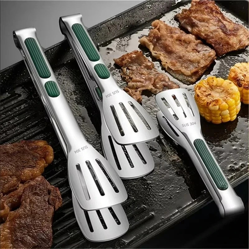 1 pcs Tongs Steak Clamp Kitchen Stainless Steel Tool Food Clip Bread Meat BBQ*