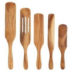 Spurtle Kitchen Cooking Utensil 5pc Set Teak Wood Non Stick Wooden Spatula Spoon