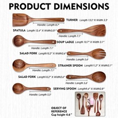 Non-Stick Wooden Kitchen Utensil Set – 7 Natural Teak Tools for Cooking