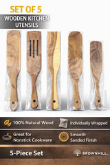 Brownhill Wooden Kitchen Utensil Set 5 Pc Spurtle Cooking Tools Natural Wood