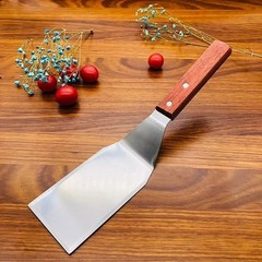 Stainless Steel Steak Spatula Wood Handle Pizza Shovel BBQ Griddle Turner Scrape