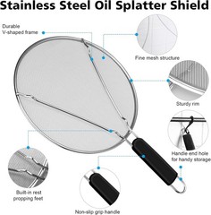 Splatter Screen for Frying Pan – 9.8″ 11.4″ 13″ Stainless Steel Fine Mesh Grease