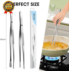 2 Pcs 12 Inch Stainless Steel Kitchen Utensils Cooking Tongs Kitchen Tweezers…