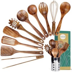 KITCHEN UTENAILS SET WITH HOLDERKITCHEN WOODEN UTENSILS FOR COOKING WOOD UTENSIL