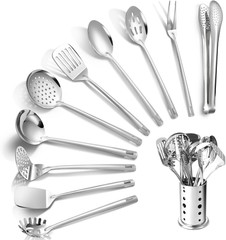 Kitchen Utensils Set, 11Pcs Stainless Steel Cooking Utensils Set with Holder – I