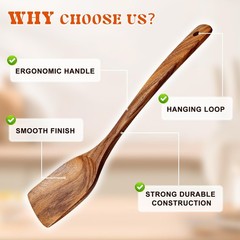 4Pcs Wooden Spoons for Cooking, Acacia Wood Kitchen Utensils Set for Nonstick Pa