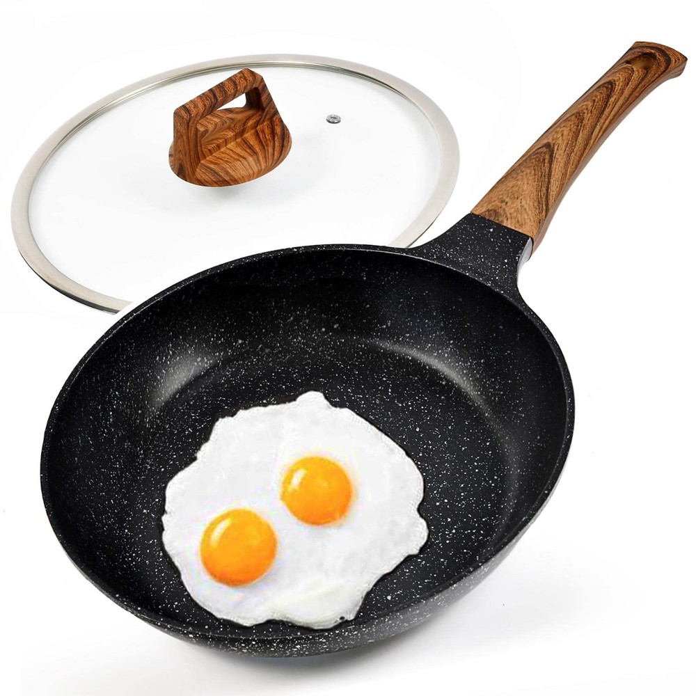 Nonstick Frying Pan with Lid, 10 In Non Stick Aluminum Granite Coating Chef’s…