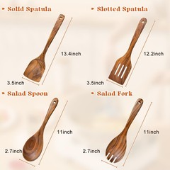 4Pcs Wooden Spoons for Cooking, Acacia Wood Kitchen Utensils Set for Nonstick Pa