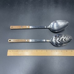 Vintage Stainless Steel Cooking Utensils Wood Handle Japan Unbranded Set of 4
