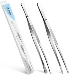 2 Pcs 12-Inch Stainless Steel Cooking Tongs and Kitchen Tweezers