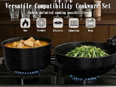 21Pcs Pots and Pans Set Non Stick, Nonstick Ceramic Cookware Sets Detachable Han
