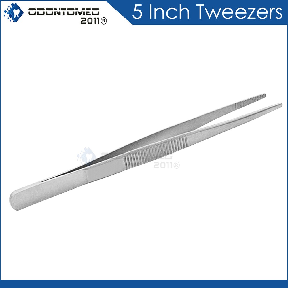 Silver Stainless Steel Long Food Tongs Straight Tweezers Kitchen Serrated Tips