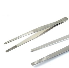 Silver Stainless Steel Long Food Tongs Straight Tweezers Kitchen Serrated Tips