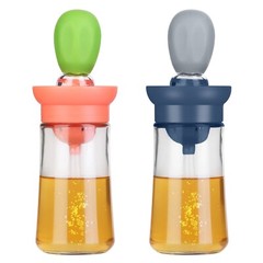 2 In 1 Cooking Oil Dispenser Bottle BBQ Glass Olive with Silicone Brush Dropper