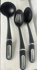 Lot of 3 Kitchen Aid Black Plastic Kitchen Utensils Spoon and Spatulas