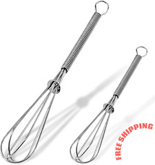 Mini Whisks Set 2pc – 5in & 7in Small Stainless Steel Wire Whisks for Mixing