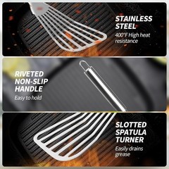 Fish Spatula, 2 Pack Stainless Steel Metal Spatula, Slotted Spatulas for Cooking