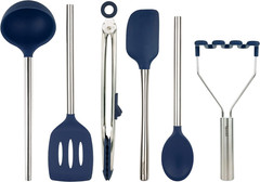 Silicone Cooking Utensil Set of 6 Stainless Steel Handle Ladle Slotted