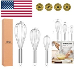 304 Stainless Steel Whisk Set, Dishwasher Safe Rustproof Metal Whisk, Profess…