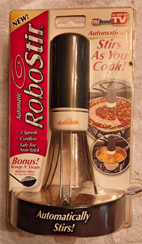 TeleBrands RoboStir Automatic Cordless Electric Pot Stirrer, Black/White
