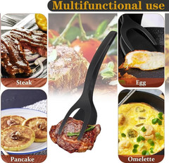 1pc 2-in-1 Grip & Flip Spatula Tongs: Non-Stick Nylon Egg Pancake Turner – NEW