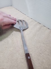 Unbranded Stainless Slotted Spatula Strainer Wood 12″ Scalloped Curved Japan