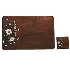Wooden Design Floral PVC 6 Piece Dining Table Placemat Set with Tea Coasters Mat