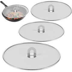 3PCS Stainless Steel Splatter Screen 9.8 11.4 13 Inch Fine Mesh Frying Pan
