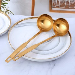 2 Pcs Soup Ladle Spoons Gold Cookware Serving Long Handle Steel Slotted Spoon Co