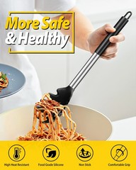 Black Silicone Pasta Fork Ladle Spoon Set Non Stick Kitchen Utensils Cooking