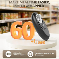 Electric Can Opener, Fast One-Touch Automatic Rechargeable Opener Black