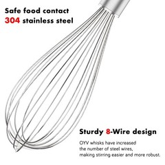 304 Stainless Steel Whisk Set, Dishwasher Safe Rustproof Metal Whisk