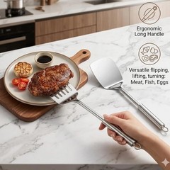Silver Spatula Set, 13.5-Inch Stainless Steel Solid & Slotted Spatula Turner, He