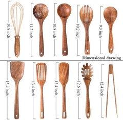 NATURAL TEAK WOOD KITCHEN UTENSILS WITH SPATULA AND LADLE 10
